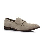 Beige Suede Moc-Toe Penny Loafers for Men