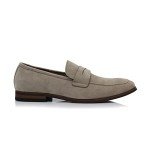 Beige Suede Moc-Toe Penny Loafers for Men