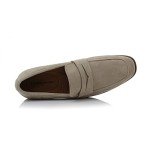Beige Suede Moc-Toe Penny Loafers for Men