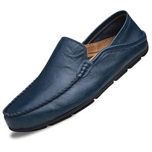 Men's Stylish Leather Slip-On Shoes - Blue