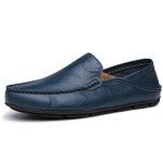 Men's Stylish Leather Slip-On Shoes - Blue
