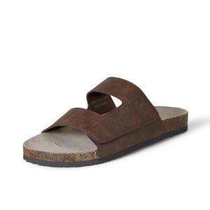 Brown Adjustable Faux Cork Slide Sandals for Men