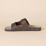 Brown Adjustable Faux Cork Slide Sandals for Men