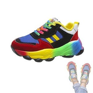 Colorful Women's Rainbow Lace-Up Sneakers for Comfort