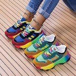 Colorful Women's Rainbow Lace-Up Sneakers for Comfort