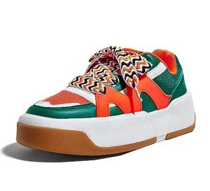 Colorful Women's Platform Lace-Up Sneakers - Green/Orange