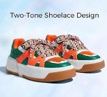 Colorful Women's Platform Lace-Up Sneakers - Green/Orange