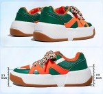 Colorful Women's Platform Lace-Up Sneakers - Green/Orange
