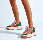 Colorful Women's Platform Lace-Up Sneakers - Green/Orange