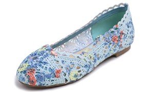 Blue Floral Women's Knit Lace Ballet Flats