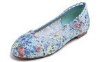 Blue Floral Women's Knit Lace Ballet Flats