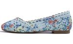 Blue Floral Women's Knit Lace Ballet Flats
