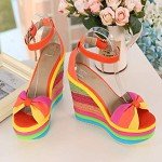 Colorful High Heel Ankle Strap Wedge Sandals