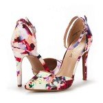 Colorful Floral High Heel Ankle Strap Pumps