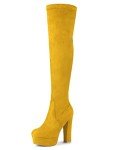 Bright Yellow Over Knee Block Heel Boots