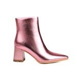 Pink Metallic Pointed Toe Chunky Heel Booties