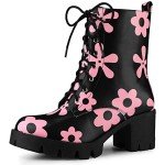 Colorful Women's Lace Up Chunky Heel Combat Boots