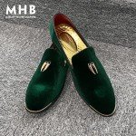 Men's Metallic Velvet Green Loafer Slip-ons - Size 11.5