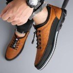 Men's Orange Leather Business Casual Oxford Shoes