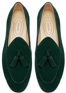 Men's Green Suede Tassel Slip-On Loafers