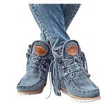 Colorful Boho Fringe Ankle Booties for Women