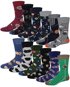 Men's Colorful Dress Socks - 12 Pairs Fun Designs