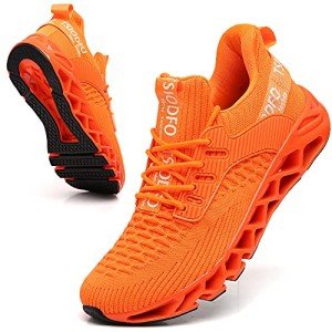 Men's Orange Mesh Athletic Sneakers for Running