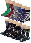 Men's Colorful Dress Socks - 12 Pairs Fun Designs