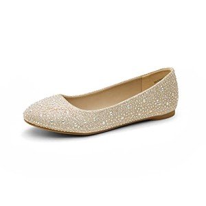 Gold Rhinestone Ballet Flats for Women - Size 8.5