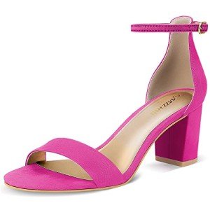 Hot Pink Strappy Ankle Strap Block Heel Sandals
