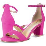 Hot Pink Strappy Ankle Strap Block Heel Sandals