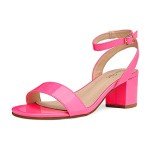 Neon Pink Open Toe Chunky Heel Sandals