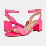 Neon Pink Open Toe Chunky Heel Sandals