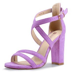Lilac Strappy Chunky Heel Sandals for Women
