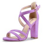 Lilac Strappy Chunky Heel Sandals for Women