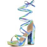 Colorful Tie Dye Platform Chunky Heel Sandals 8.5