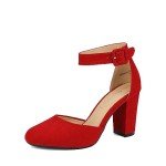 Colorful High Heel Ankle Strap Pumps - Red