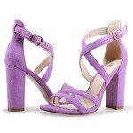 Lilac Strappy Chunky Heel Sandals for Women