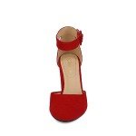 Colorful High Heel Ankle Strap Pumps - Red