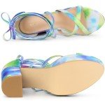 Colorful Tie Dye Platform Chunky Heel Sandals 8.5
