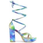 Colorful Tie Dye Platform Chunky Heel Sandals 8.5