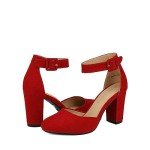 Colorful High Heel Ankle Strap Pumps - Red