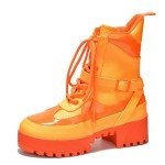 Neon Orange Chunky Platform Combat Boots for Women