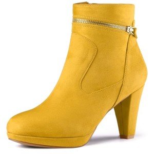 Yellow Ankle Boots with Slip-On Zip for Women