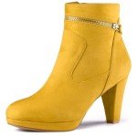 Yellow Ankle Boots with Slip-On Zip for Women
