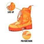 Neon Orange Chunky Platform Combat Boots for Women