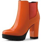 Vibrant Orange Block Heel Ankle Boots for Women