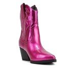 Magenta Metallic Low Heel Western Ankle Boots