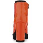 Vibrant Orange Block Heel Ankle Boots for Women