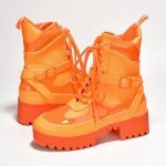 Neon Orange Chunky Platform Combat Boots for Women